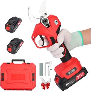 MISTRO Forbice Potatura a Batteria 50mm: 2 x 21V/2000 mAh Batteria Cesoie Potatura Elettriche Professionali Forbice Elettrica per Potatura con LCD Display per Jardinage, Olives Rosso