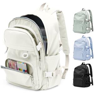 pectodox Zaino Scuola Superiore Media Ragazzo, Zaino Impermeabile Multitasche Donna Università, Zainetto Uomo Porta PC 14 Pollici Leggero, Zaini da viaggio Backpack,Beige