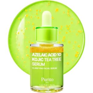 PURITO Acido Azelaico 10 Siero al Tè dell'albero Kojic e Tea Tree, Siero Coreano per il Viso per Imperfezioni, Pelle Inclinata all'Acne, Macchie, Cura dei Pori e Tono Uniforme, Formula Tripla Attiva