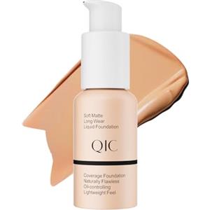 QIC Fondotinta Liquido Coprente Impermeabile, Lunga Durata, Per Tutti i Tipi di Pelle, Ideale anche per Pelli Mature, Incarnato Uniforme e Illuminato (Buff Beige)