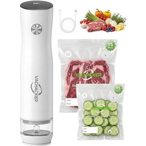 vachacker Macchina Sottovuoto Alimenti con Serbatoio Visibile, Vachacker Sottovuoto Alimenti Portatile con 30 Sacchetti per Sottovuoto, 60kPa Potente Vacuum Sealer