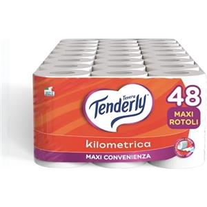 Tenderly Kilometrica, 48 Rotoli di Carta Igienica (4 conf. da 12 rotoli), 2 Veli, 500 Strappi per Rotolo, Dermatologicamente Testato, Made in Italy