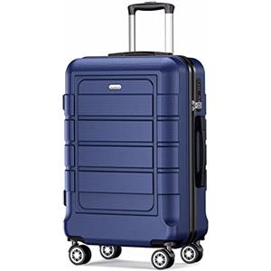 SHOWKOO Set di valigie rigida leggera in PC+ABS, espandibile, durevole, trolley da viaggio, bagaglio a mano, set con 4 ruote e lucchetto TSA, Blu (77 cm), Großer Koffer, valigetta