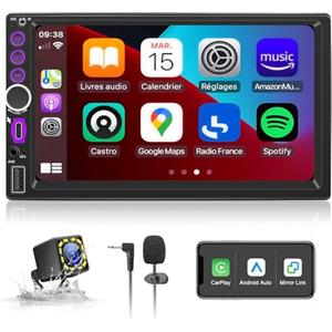 KMUTZY Autoradio 2 DIN con CarPlay Wireless e Android Auto, Schermo Touchscreen 7 Pollici, Radio Auto Bluetooth 5.0 con Telecamera Posteriore, Mirror Link, Tipo-C, SWC, FM, EQ, Navigazione GPS