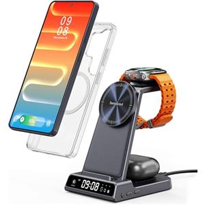 SwanScout Caricatore magnetico per Samsung S26 Ultra, base di ricarica wireless 3 in 1 per Galaxy S25/S24/S23/Z Fold/Z Flip, per Galaxy Watch 8/8 Classic/Ultra/7/6/5, Galaxy Buds 3 Pro/3 (senza adattatore)