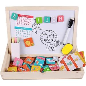 PLANÈTE BOIS - Lavagna Magnetica a Doppia Faccia - FSC - 030243-66 pezzi - Multicolore - Legno - Gioco per Bambini - Gioco Educativo - Montessori - 30 cm x 22 cm - A Partire dai 3 Anni