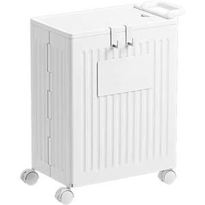 Generic Cesto Biancheria Plastica Cesta Panni Sporchi Salvaspazio con Maniglia e Coperchio Carrello Portabiancheria con Ruote Adatto a Soggiorno, Bagno, Lavanderia(White)