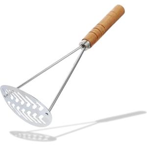 PARENCE.- Schiacciapatate Manuale in Acciaio Inox - Spremipatate con Manico Ergonomico in Legno | Robusto utensile da cucina per patate, carote, patate dolci | Facile da pulire