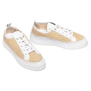 Unisa Sportivo in camoscio e Rafia, Donna, Naturale/Platino, Punta Tonda, Suola Superlight, Chiusura con Lacci