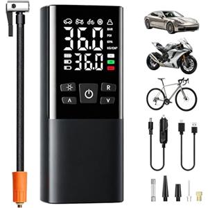 Vexnaro Compressore d'Aria Portatile per Pneumatici, Gonfiatore 150 PSI con Batteria 6000 mAh e 12V DC, Display LED Digitale e Arresto Automatico, Pompa Elettrica per Auto, Moto, Bici, Palloni