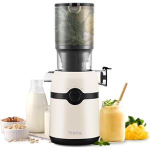 Fretta Estrattore di succo,apertura 108MM e capacità di 1L estrattore frutta e verdura,estrattore a freddo di facile da pulire,senza BPA (Crema, 1L)