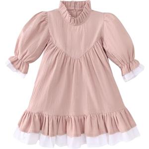 Fnaobai Neonata Cotone Lino Vestito Bambino Manica Centrale Primavera Ragazze Tinta Unita Gonna Vestito