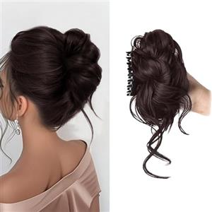 XFSRG Coda Capelli Extension con Clip ad Artiglio Sintetici Posticci Disordinato Ricci Ondulati Naturale Chignon Facile per Donne Ragazze(Marrone scuro)