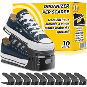 The Inventions Emporium Organizer Scarpe Salvaspazio Regolabile per Armadio Raddoppia la Capacità della Scarpiera Facilmente Set da 10 Pezzi Colore Nero