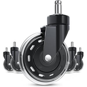 COSYLAND Set 5 Ruote Sedia Ufficio 1-KEA 10 x 22 mm - Rotelle Sedia Ufficio Ultra Silenziose 360° con Doppio Cuscinetto, Portata 300KG - Per Parquet e Pavimenti Duri（Potenziate）
