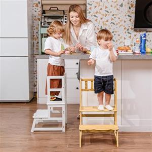 COSYLAND Torre Montessoriana per Bambini 2 in 1 - Torretta Montessoriana con protezione rimovibile, si trasforma in scaletta, capacità 136 kg per cucina/bagno/soggiorno/cameretta(Naturale)