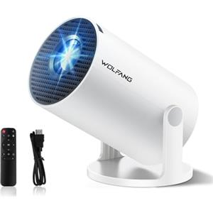 WOLFANG Mini Proiettore Portatile WiFi 6, Videoproiettore Supporta 1080P, Proiettore da Camera da Letto 180° per Soffitto, Home Cinema con App Integrate, Bluetooth, per iOS Android TV Stick