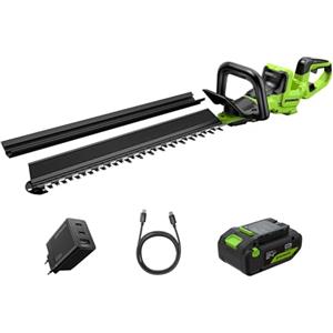 Greenworks Tagliasiepi a batteria 24V 66 cm con batteria 4.0Ah & caricabatterie USB-C 65W, motore brushless, lama doppia azione 30 mm, manico rotante 180°, Hedge Sweeper HT6602RA2