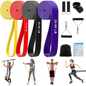 CUBTEM Elastici Fitness, 4 Pezzi Elastico Fitness con Maniglie, Gancio Porta, Guida Esercizi e Borsetta, Elastici Trazioni per Yoga, Allenamento, Pilates, Potenziamento Muscolare