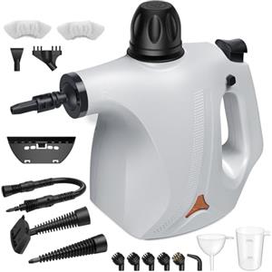 Cawevon Pistola a Vapore con blocco di sicurezza e 14 accessori, adatto per bagni, cucine, mobili, tessili, fughe e piani cottura. (bianco)