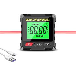 HangYuFly Goniometro digitale con doppio laser e funzione di calibrazione, 4 lati magnetici, precisione 0,05°, inclinometro con display LCD retroilluminato, ricaricabile USB-C, misuratore di inclinazione per ca
