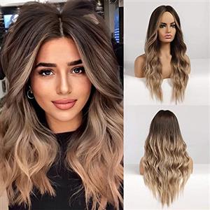 HAIRCUBE parrucca marrone omber Parrucca da donna riccia lunga con taglio centrale Parrucche da 24 pollici per donna Parrucche sintetiche dall'aspetto naturale