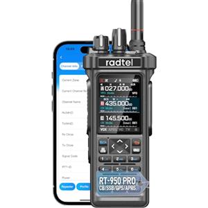 Radtel RT-950 PRO Radio amatoriale, GPS/APRS, walkie-talkie da 10 W, ricetrasmettitore portatile a lungo raggio, ricevitore AM/FM/CB/SW/MW/LW, programmazione tramite app Bluetooth, NOAA, analizzatore