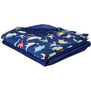 Amazon Basics Coperta ponderata in cotone per bambini e fodera in microvisone, 1,3 kg, 91 x 121 cm, blu, con dinosauri