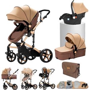 Aveainelle Passeggino trio Passeggino 3 in 1 carrozzina neonati navicella | Pieghevole, sedile reclinabile, marcia bidirezionale, cinture a 5 punti, portata 0-25 kg, 0-4 anni