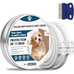 Shenkon Tech 2 Pcs Collare Antipulci Cane, 65cm Regolabile Protezione Zecche per Cani Grandi Medi Piccoli, Antiparassitario Impermeabile, 8 Mesi di Protezione Lunga Durata (Cucciolo e gatto)