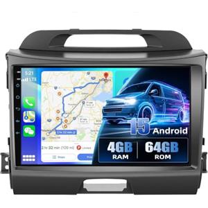 CAMECHO 4+64G Android 15 Autoradio per Kia Sportage 3 III SL 2010-2016 con Navi Carplay Android Auto, Autoradio Doppio Din con Schermo da 9 Pollici e Bluetooth 5.0 RDS/FM MirrorLink