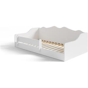 KOBI - Lettino Montessori a Terra 140x70 Emma Bianco, senza Materasso, Letto Sicuro con Barriera di Protezione, Elegante e Confortevole per la Camera del Tuo Bambino.