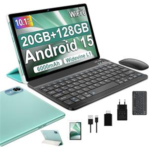 fezawio Tablet Android 15, 30 GB + 64 GB, schermo grande da 10,1 pollici, verde-2
