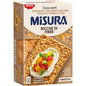 Generico Misura Fibrextra Croccanti Integrali con Semi di Sesamo, Fiocchi d'Avena e Chia, Ricchi di Fibre, Senza Aromi, 8 Fette, Confezione da 160g