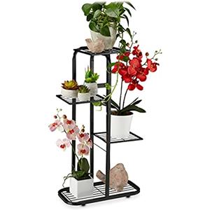 Relaxdays Scaffale Portafiori in Metallo, Fioriera da Esterno e Interno 4 Mensole Porta Piante, 81x44x24,5 cm, Nero
