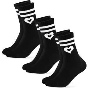 Niofind Calzini da Tennis Donna, 3 Paia Calze Sportivi Alte con Cuore, Calzini Divertenti per Natale, Comodi Calzini da Corsa Donna, Regalo per Donne in Bianco e Nero