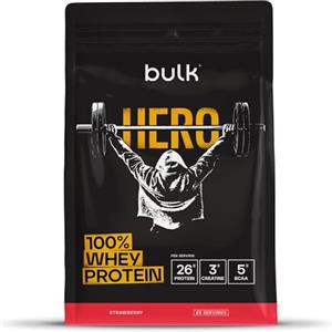 BULK POWDERS Bulk Hero Whey Protein Powder | Strawberry | 65 Servings | 26g Protein + 3g Creatine | 5g BCAAs | Low Sugar | Fast Absorption | Isolate, Hydrolysed & Concentrate Blend