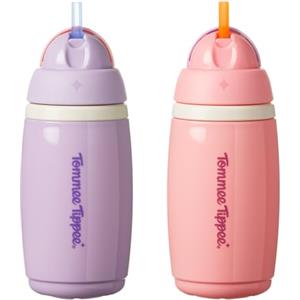 Tommee Tippee Borraccia termica con cannuccia flessibile, 266 ml, tazza antigoccia per bambini dai 12 mesi in su, con chiusura a scatto per tenere la cannuccia pulita, Rosa e Viola, confezione da 2