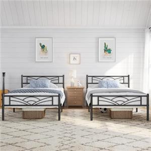 Yaheetech Set di 2 Struttura Letto Singolo in Ferro 90 x 190 cm, Nero
