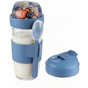 Amig - Bicchiere in vetro per yogurt - 480ml - Trasporta yogurt e cereali in modo comodo - Coperchio con chiusura ermetica per caffè - Ingredienti freschi - Mod. 1