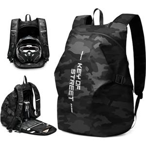 WEPLAN Zaino per casco da moto, unisex, zaino da moto da uomo, impermeabile, con grande capacità, nero, L