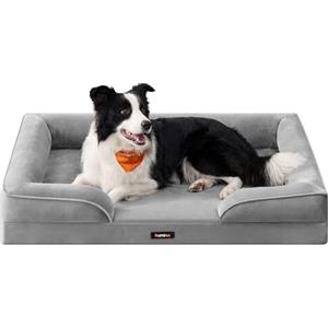 Feandrea Cuccia Ortopedica per Cani in Flanella, Letto per Cani con Bordo Rialzato, 104 x 69 x 17 cm, 1 Pezzo, Grigio, Blomfy PGW323GD01