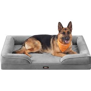 Feandrea Cuccia Ortopedica per Cani in Flanella, Letto per Cani con Bordo Rialzato, 122 x 85 x 17 cm, 1 Pezzo, Grigio, Blomfy PGW325GD01