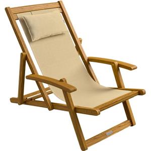 Casaria® Sedia a Sdraio in Legno Acacia Pieghevole con Poggiatesta Traspirante Poltrona Relax Sedie Esterno Giardino