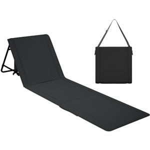 UDPATIO Tappetino da Spiaggia Pieghevole con Schienale Regolabile, Lettino da Spiaggia Reclinabile Leggero con Tasca, Sdraio da Campeggio Portatile per Giardino e Terrazza - Nero
