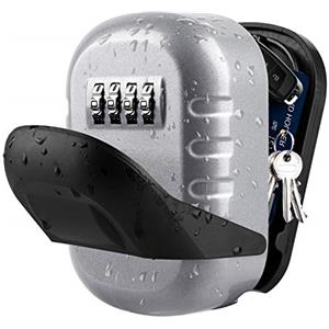 BTNEEU Cassetta Sicurezza Chiavi, Grande Cassaforte Chiave Combinazione, Cassaforte per Chiavi da Esterno con 4 Cifre, Chiave Cassetta Sicurezza per Esterno Casa Garage Ufficio Palestra (Argento 1)