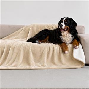 Twinzen Coperta Impermeabile per Cani 127x152 cm Beige - Copridivano e Copriletto Reversibile in Pile Sherpa - Telo Impermeabile per Letto o Divano Lavabile