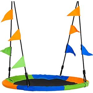 Outsunny Altalena Rotonda a Nido per Bambini 3+ Anni Φ100 cm, Altalena da Giardino per Bambini Regolabile 120-180 cm per Esterni e Interni, Carico Massimo 80 kg, Multicolore
