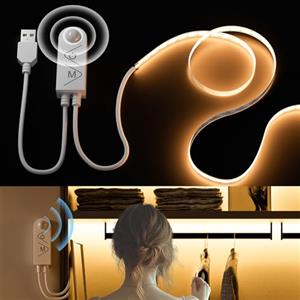 PAUTIX USB Striscia LED COB 5V con Rilevatore di Movimento Bianco Caldo 2700K 3M,960LED Dimmerabile CRI90+ Nastro LED Autoadesivo per Scale, Camerette, Armadi, Lampade da Letto