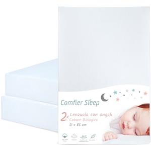 Comfier Sleep Lenzuola Next To Me 51x85 - Set Di 2 Pezzi Colore Bianco Lenzuolo Angoli Next To Me in 100% Cotone Biologico - Elasticizzate e Ultra morbide